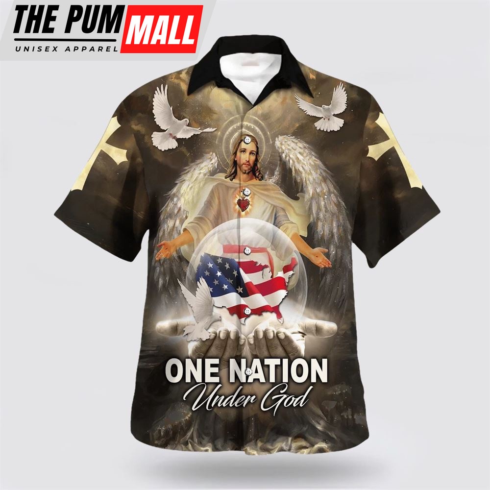 Christian Hawaiian Shirt, One Nation Under God Jesus American Eagle Hawaiian Shirt, Christian Clothing Hawaii