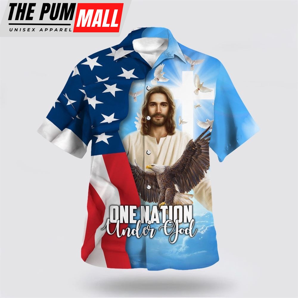 Christian Hawaiian Shirt, One Nation Under God Jesus Christ Eagle Hawaiian Shirt, Christian Clothing Hawaii