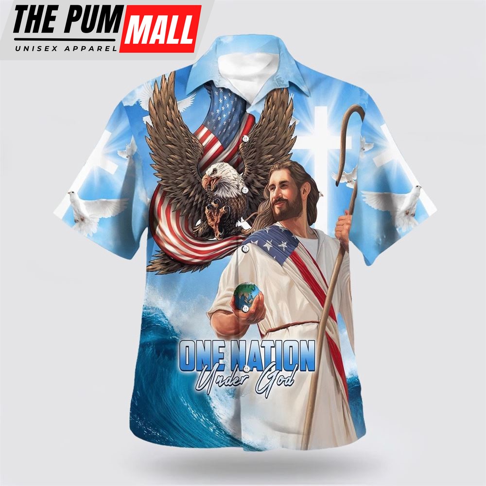 Christian Hawaiian Shirt, One Nation Under God Jesus Eagle American 1 Hawaiian Shirt, Christian Clothing Hawaii
