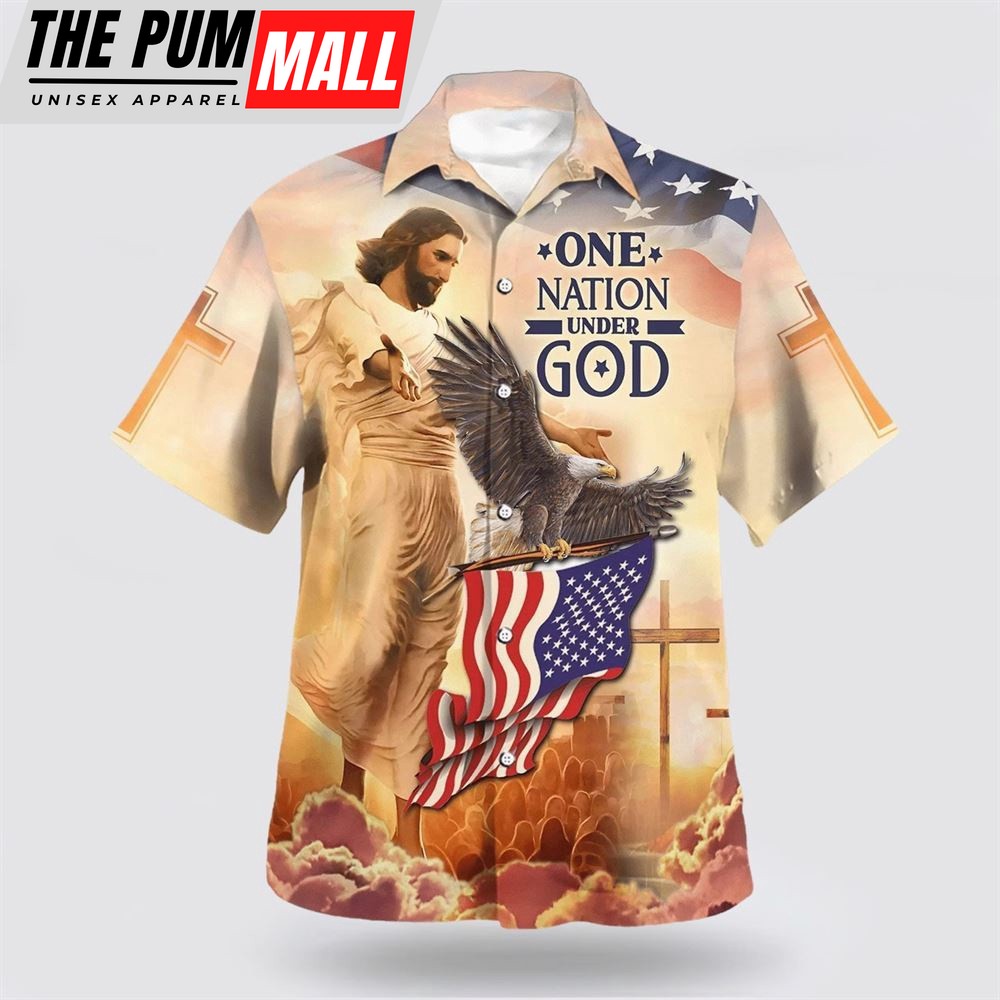 Christian Hawaiian Shirt, One Nation Under God Jesus Eagle Hawaiian Shirts, Christian Clothing Hawaii
