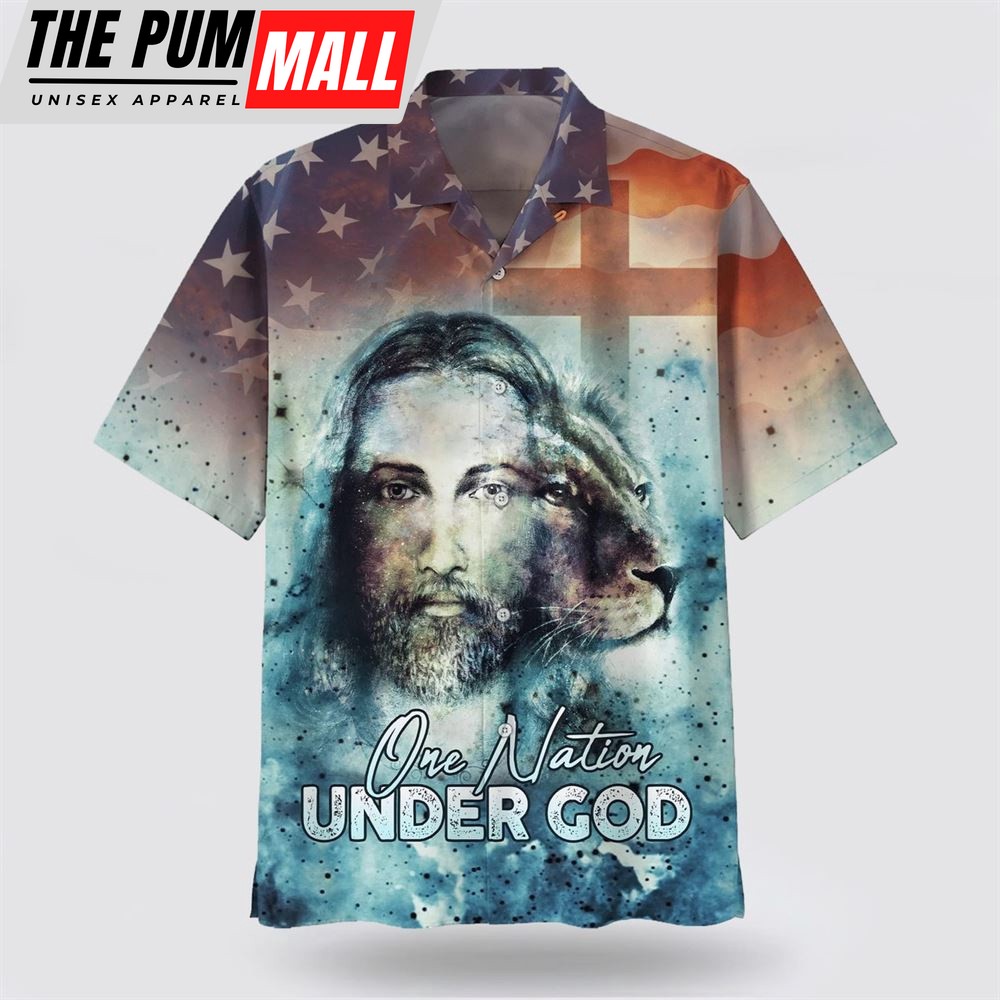Christian Hawaiian Shirt, One Nation Under God Jesus Lion Hawaiian Shirts, Christian Clothing Hawaii