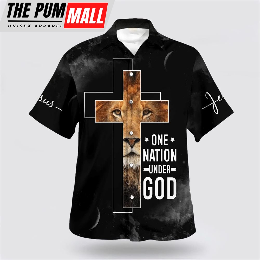 Christian Hawaiian Shirt, One Nation Under God Lion Cross Hawaiian Shirts, Christian Clothing Hawaii