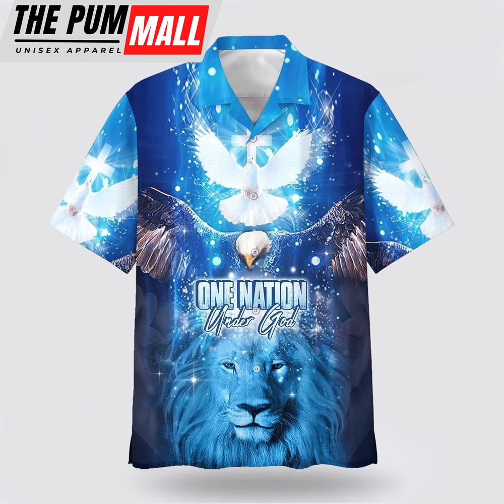 Christian Hawaiian Shirt, One Nation Under God Lion Hawaiian Shirt, Christian Clothing Hawaii