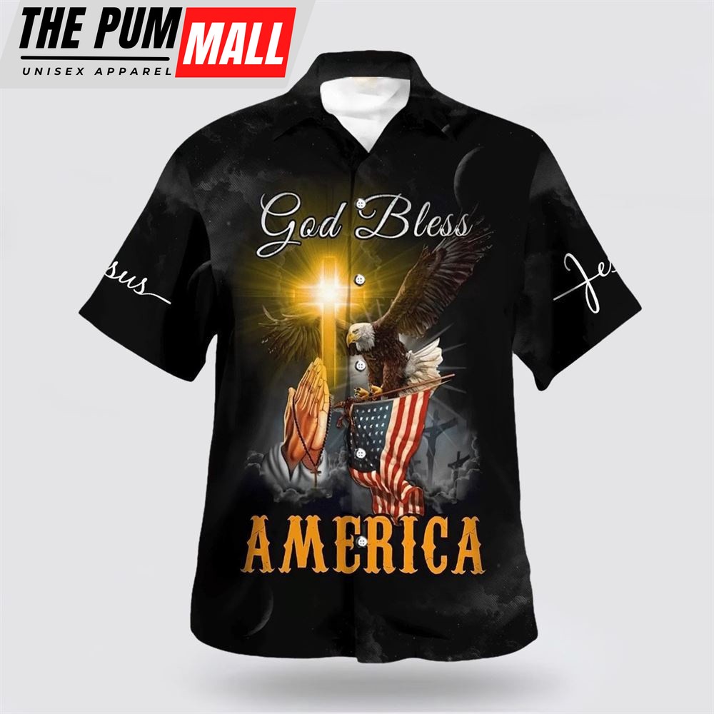 Christian Hawaiian Shirt, Praying Hands God Bless America Hawaiian Shirts, Christian Clothing Hawaii