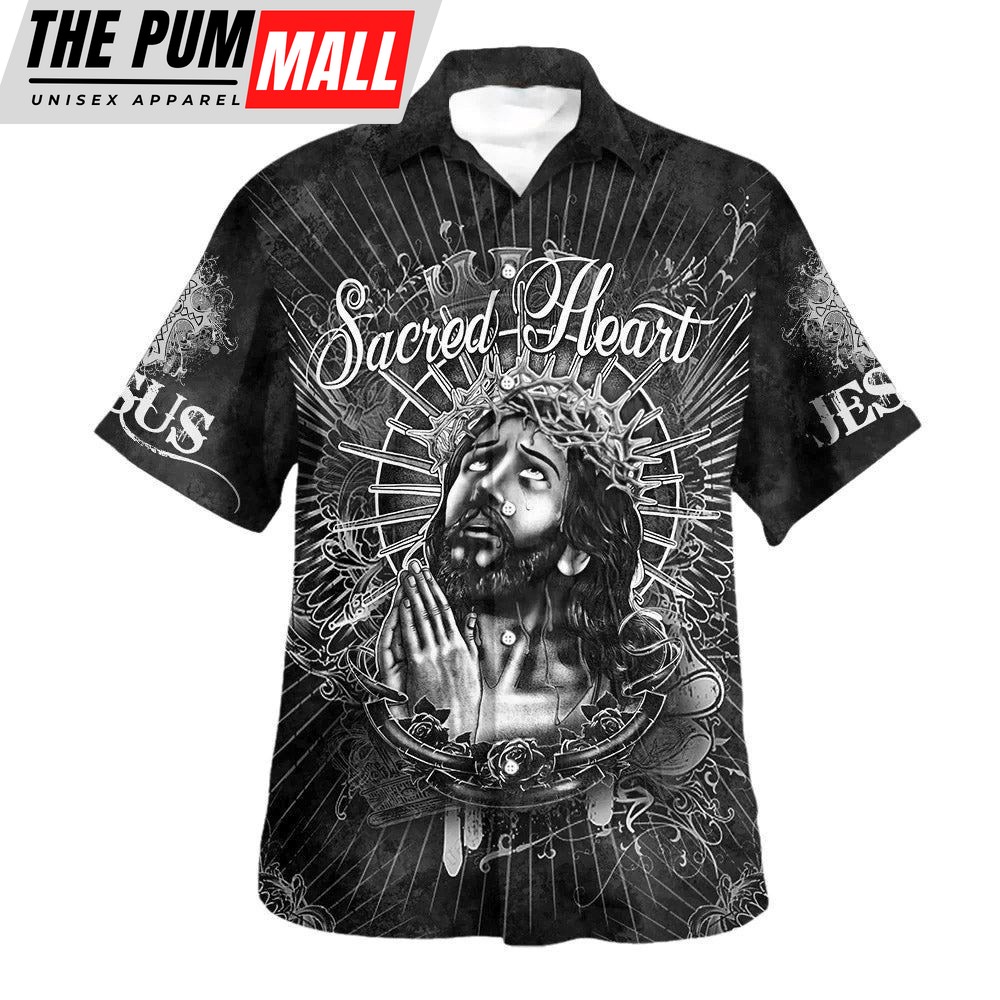 Christian Hawaiian Shirt, Sacred Heart Jesus Christ Pray Hawaiian Shirts, Christian Clothing Hawaii