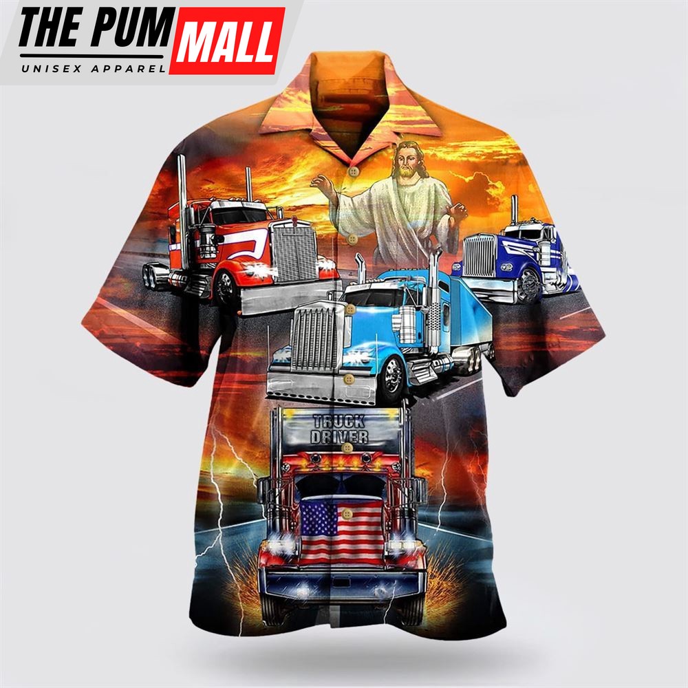 Christian Hawaiian Shirt, Truck Driver Jesus Bless In The Sunset Hawaiian Shirts, Christian Clothing Hawaii