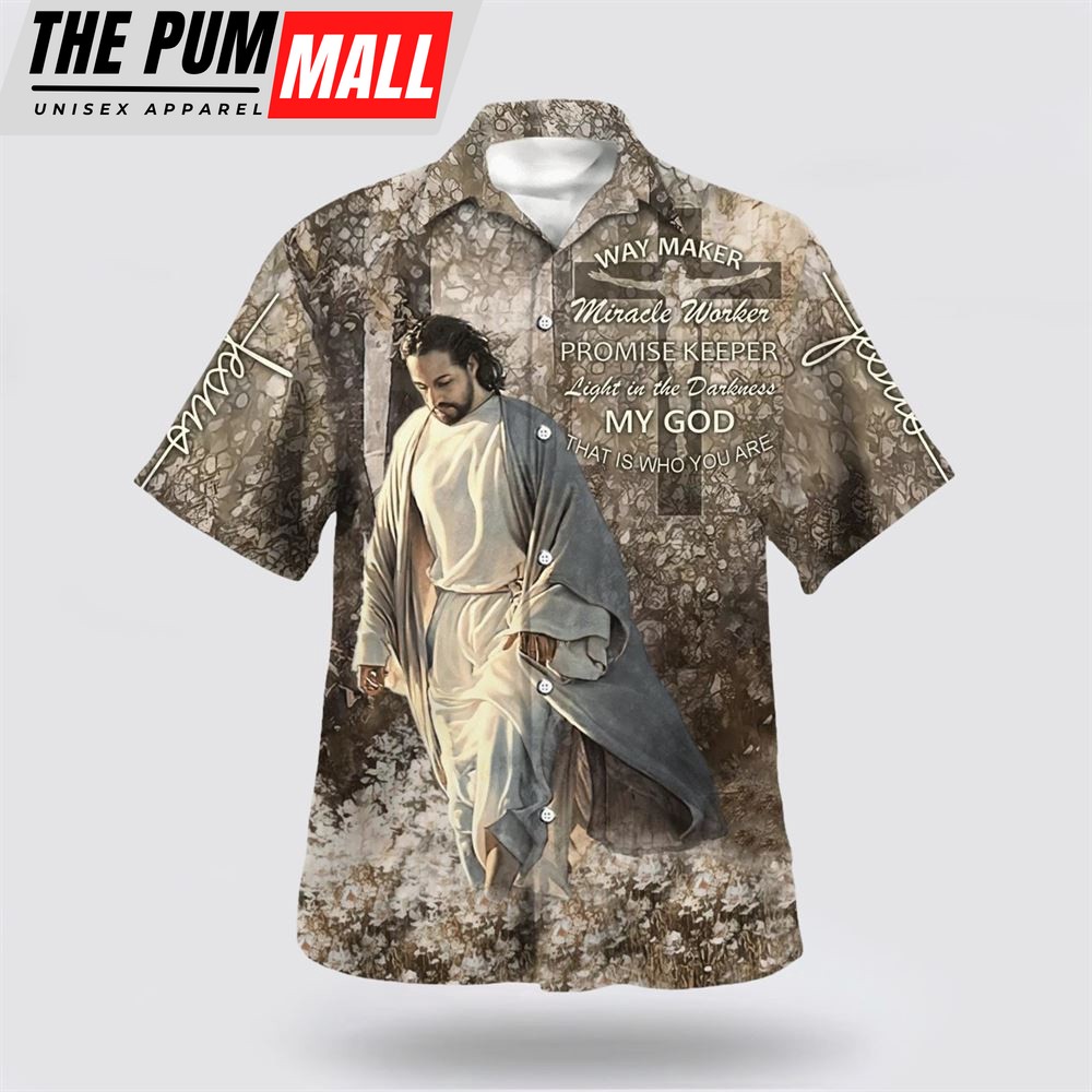 Christian Hawaiian Shirt, Way Maker Miracle Worke Hawaiian Shirt, Jesus Walking Through The Fields Hawaiian Shirts, Christian Clothing Hawaii