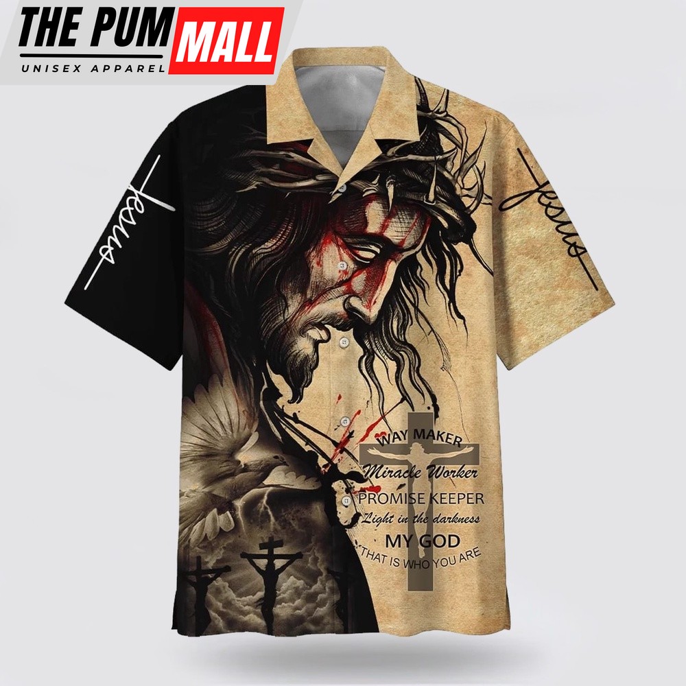 Christian Hawaiian Shirt, Way Maker Miracle Worker Promise Keeper Light In The Darkness My God That Is Who You Are Jesus Hawaiian Shirt, Christian Clothing Hawaii