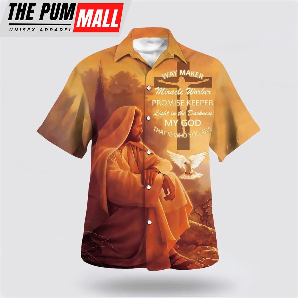 Christian Hawaiian Shirt, Way Marker Miracle Worker Promise Keeper Light In The Darkness My God Hawaiian Shirt, Christian Clothing Hawaii