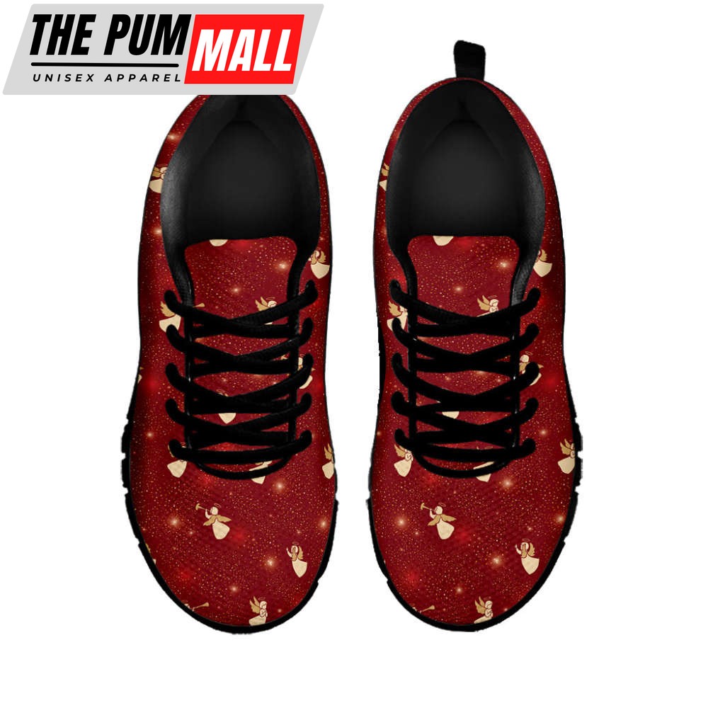 christmas-angel-pattern-print-black-running-shoes-gift-for-men-and-women-w96mbktm Christmas Angel Pattern Print Black Running Shoes, Gift For Men And Women