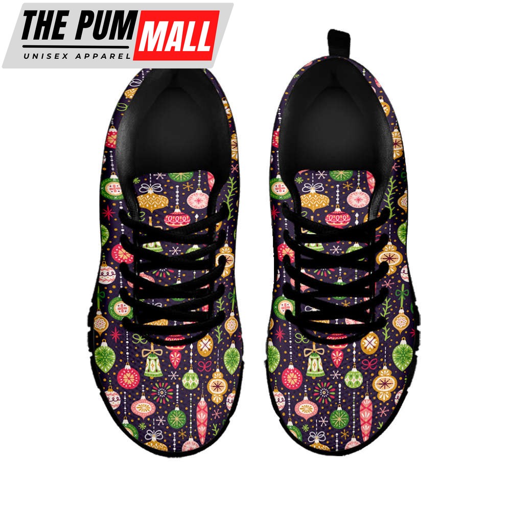 christmas-baubles-pattern-print-black-running-shoes-gift-for-men-and-women-hfj545wd Christmas Baubles Pattern Print Black Running Shoes, Gift For Men And Women