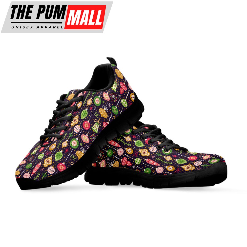 christmas-baubles-pattern-print-black-running-shoes-gift-for-men-and-women-hfj545wd Christmas Baubles Pattern Print Black Running Shoes, Gift For Men And Women