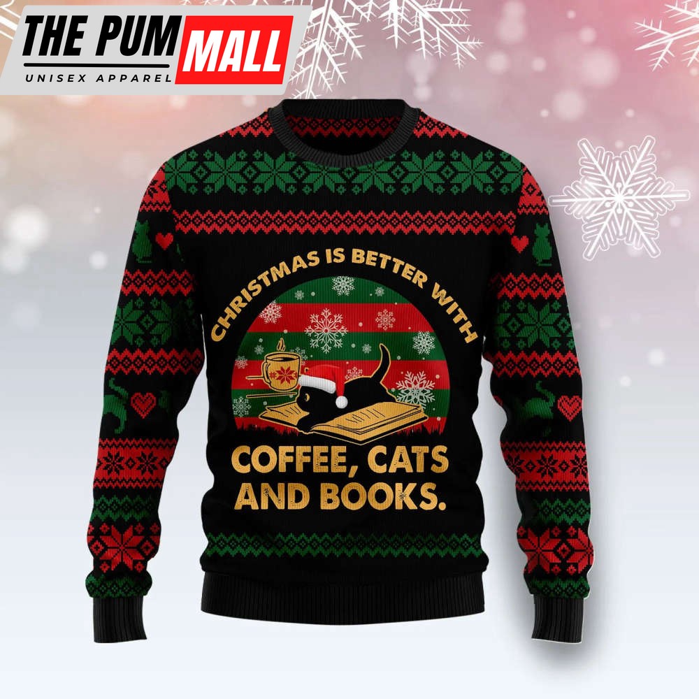 Christmas Better With Cat And Book Ugly Christmas Sweater, Best Gift For Christmas