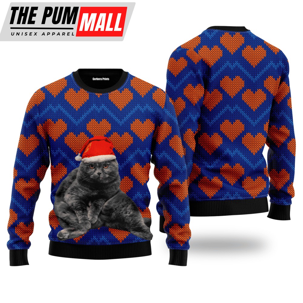 Christmas Black Cat In Heart Love Ugly Christmas Sweater For Men & Women