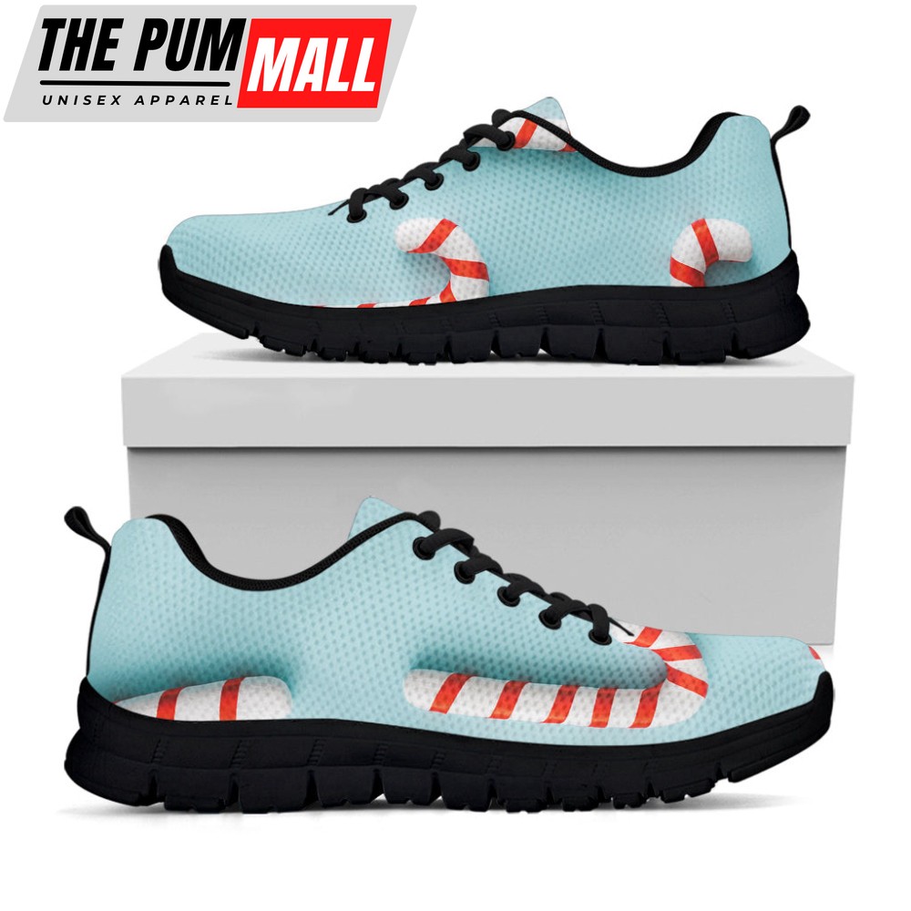 Christmas Candy Candies Pattern Print Black Running Shoes, Gift For Men And Women