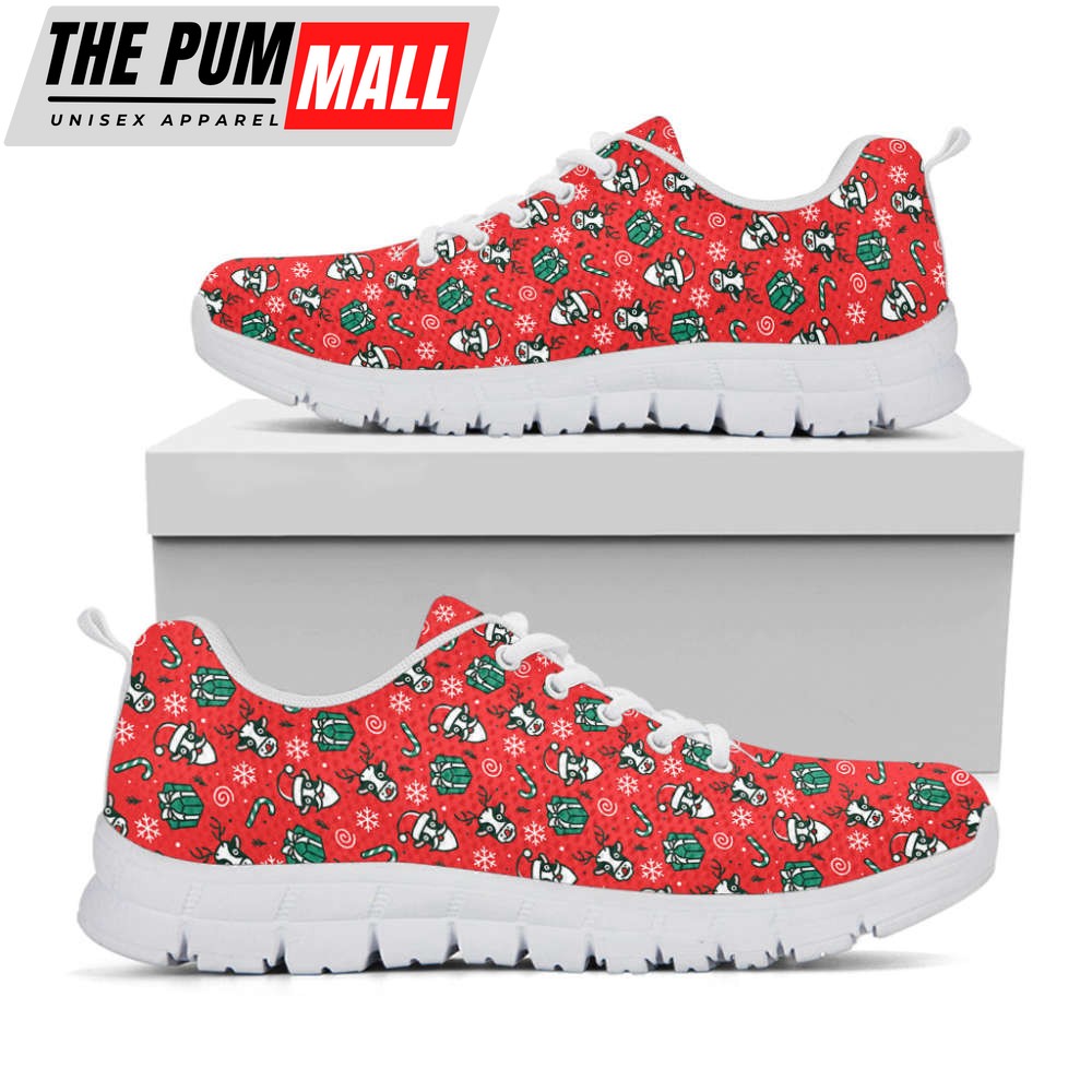 Christmas Cow Pattern Print White Running Shoes, Gift For Men And Women