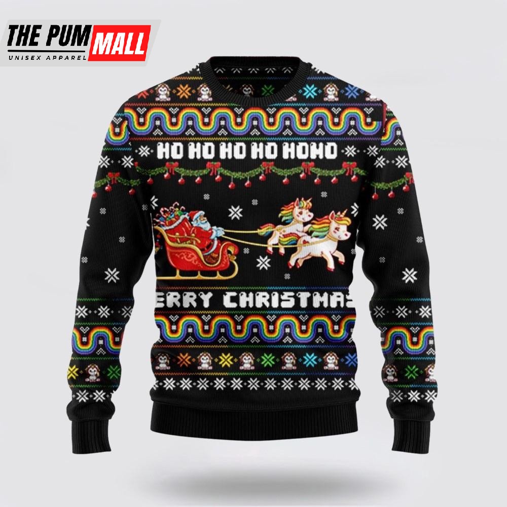 Christmas Hohoho Santa Claus Ride Unicorns Ugly Sweater, Funny Santa Sweaters
