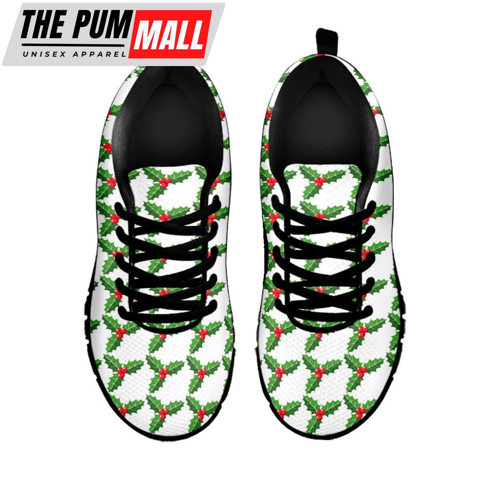 christmas-holly-berry-pattern-print-black-running-shoes-gift-for-men-and-women-oh01dkd5 Christmas Holly Berry Pattern Print Black Running Shoes, Gift For Men And Women