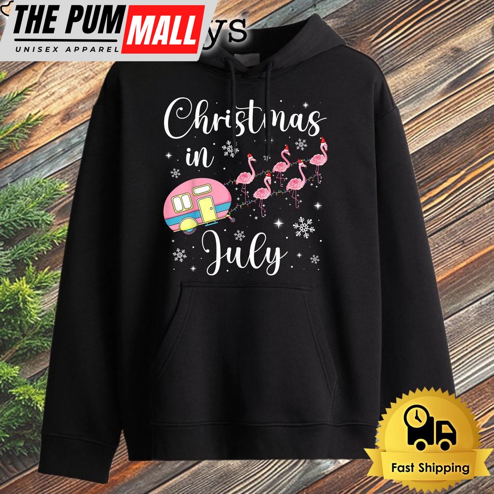 Christmas In July Flamingo Pink Funny Camping Camper Squad Hoodie