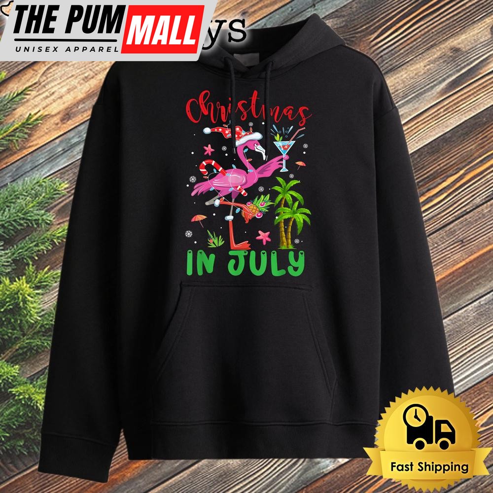 Christmas In July Flamingo Santa Summer Xmas Hoodie