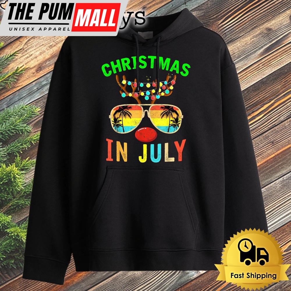 Christmas In July Funny Reindeer Beach Summer Hawaiian Xmas Hoodie