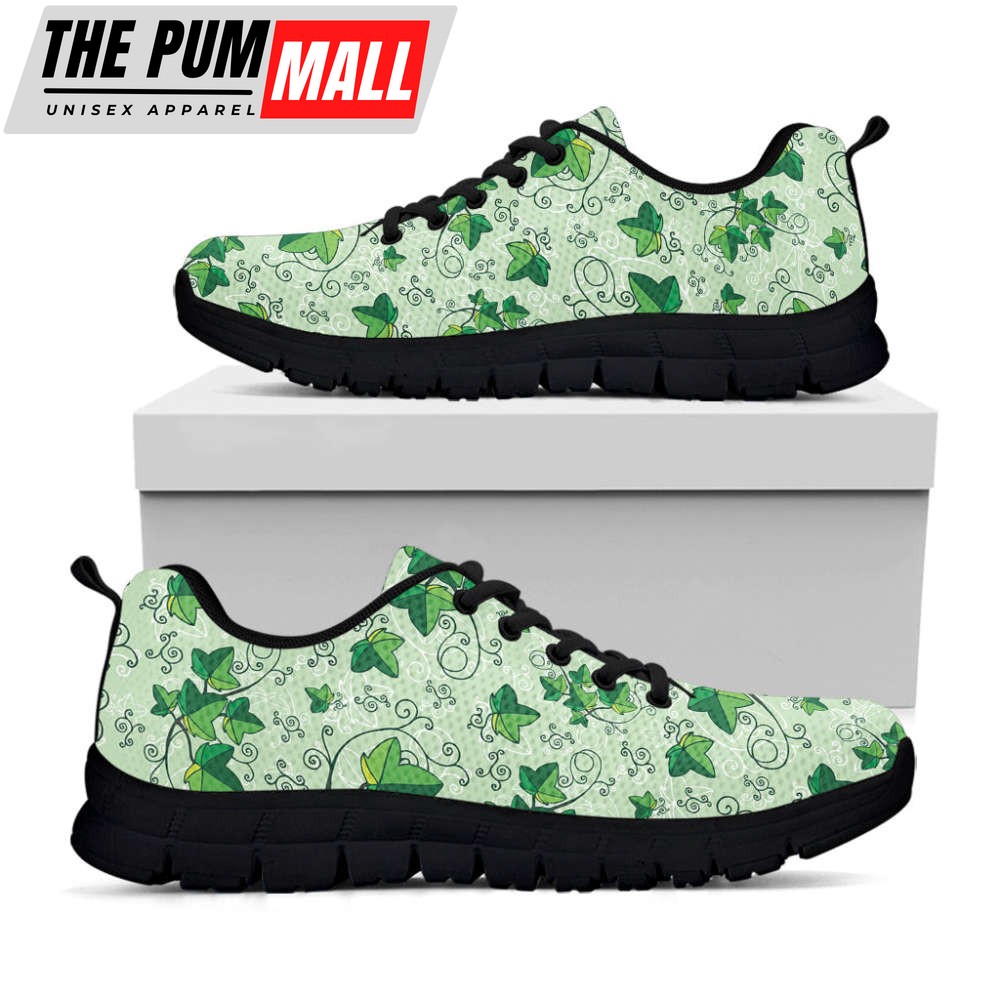 Christmas Ivy Leaf Pattern Print Black Running Shoes, Gift For Men And Women
