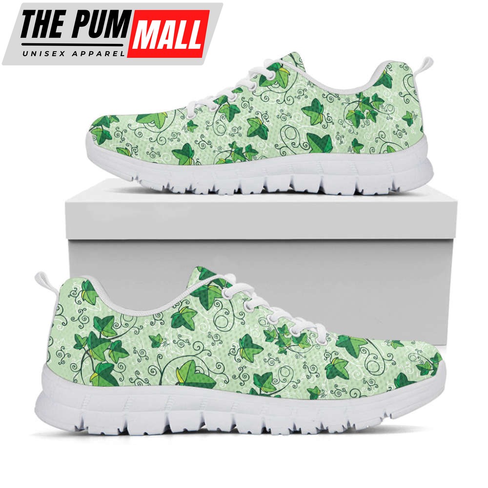 Christmas Ivy Leaf Pattern Print White Running Shoes, Gift For Men And Women
