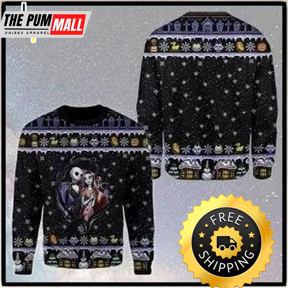 Christmas Jack Skellington And Sally Ugly Christmas Sweater, Halloween Christmas Sweater