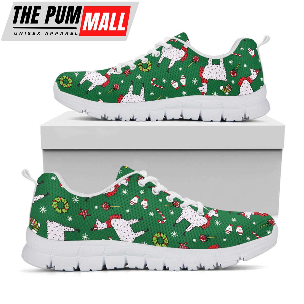 Christmas Llama Pattern Print White Running Shoes, Gift For Men And Women