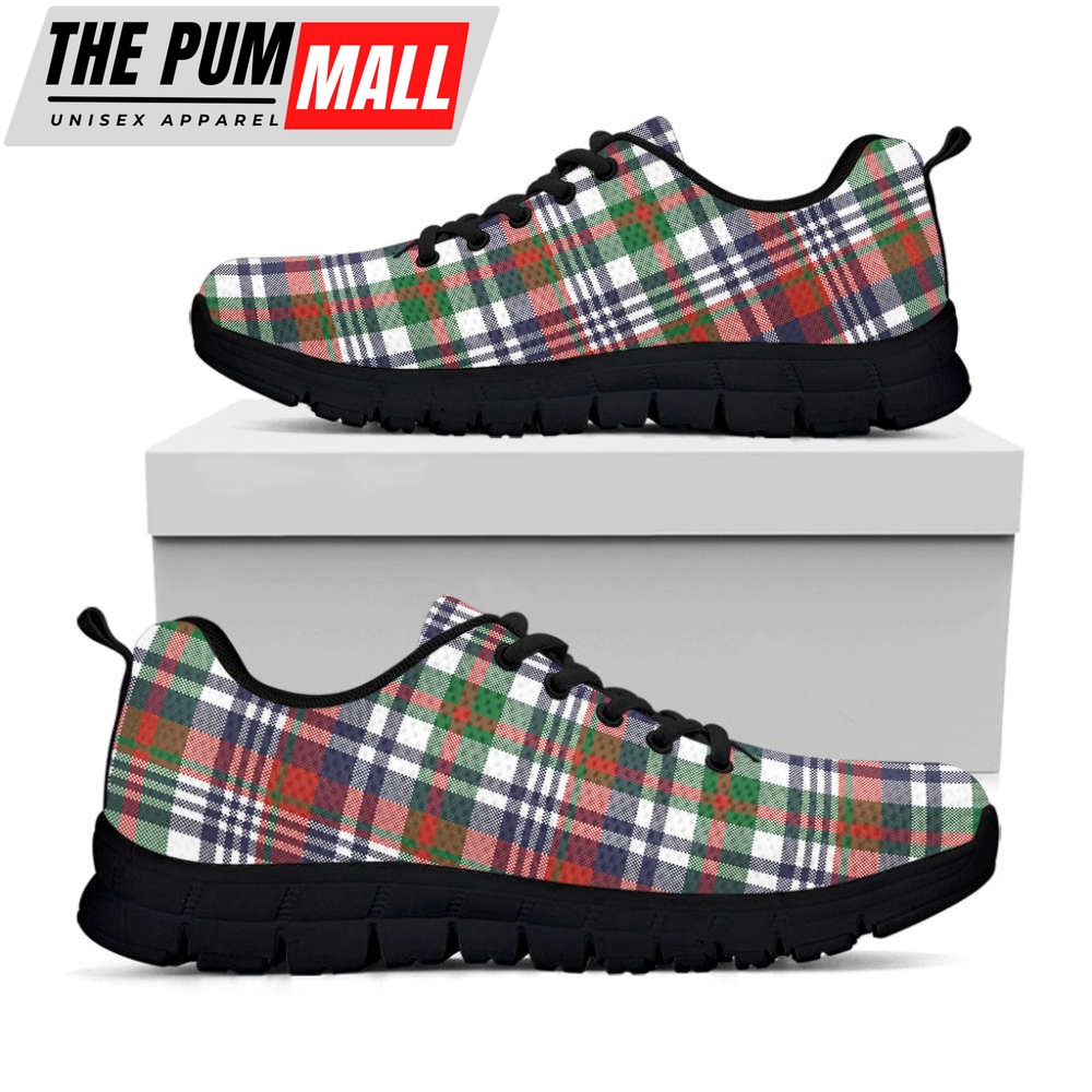 Christmas Madras Plaid Print Black Running Shoes, Gift For Men And Women