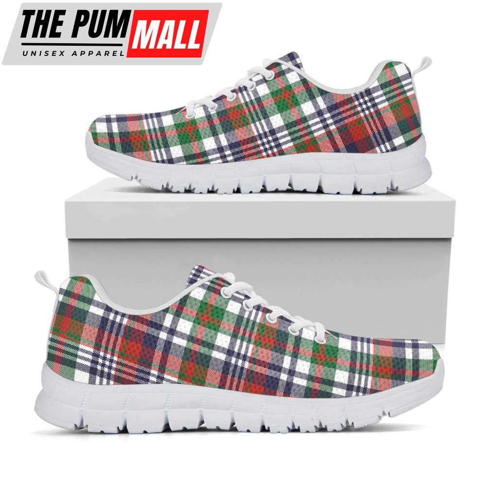 Christmas Madras Plaid Print White Running Shoes, Gift For Men And Women