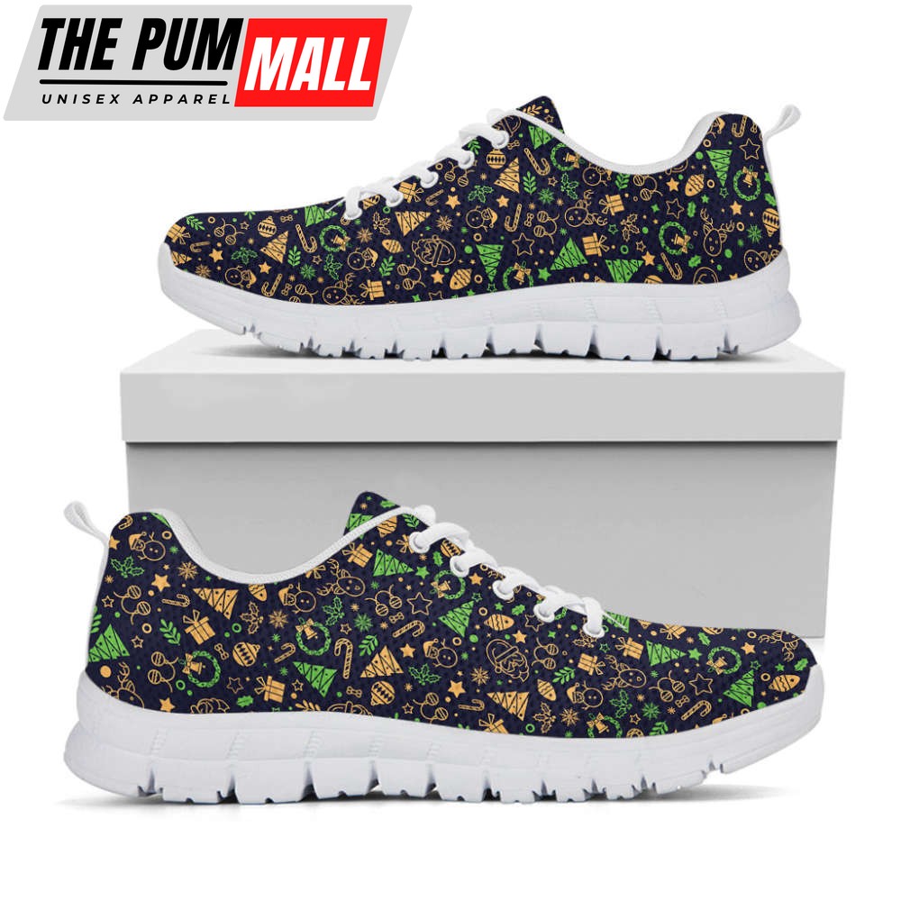 Christmas Party Elements Pattern Print White Running Shoes, Gift For Men And Women