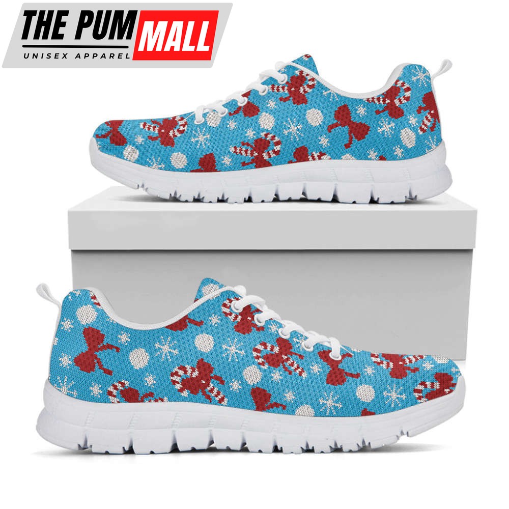 Christmas Party Knitted Pattern Print White Running Shoes, Gift For Men And Women