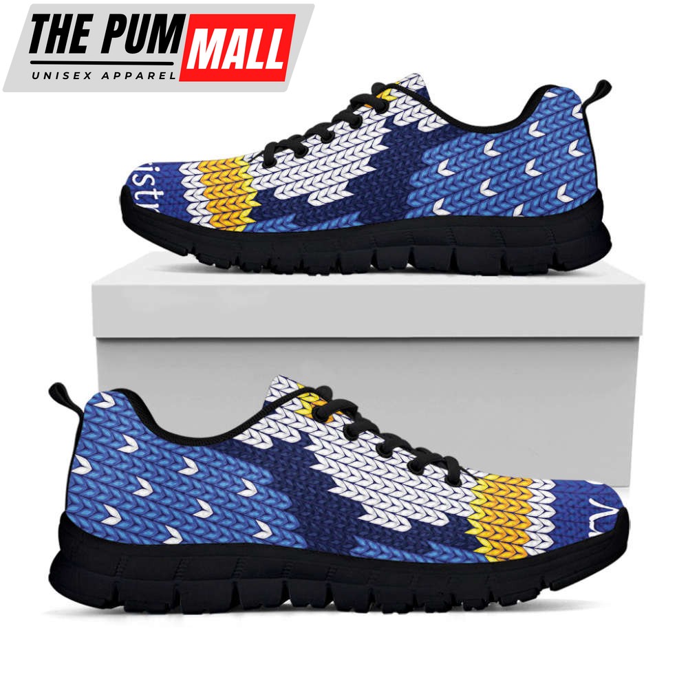 Christmas Penguin Knitted Print Black Running Shoes, Gift For Men And Women