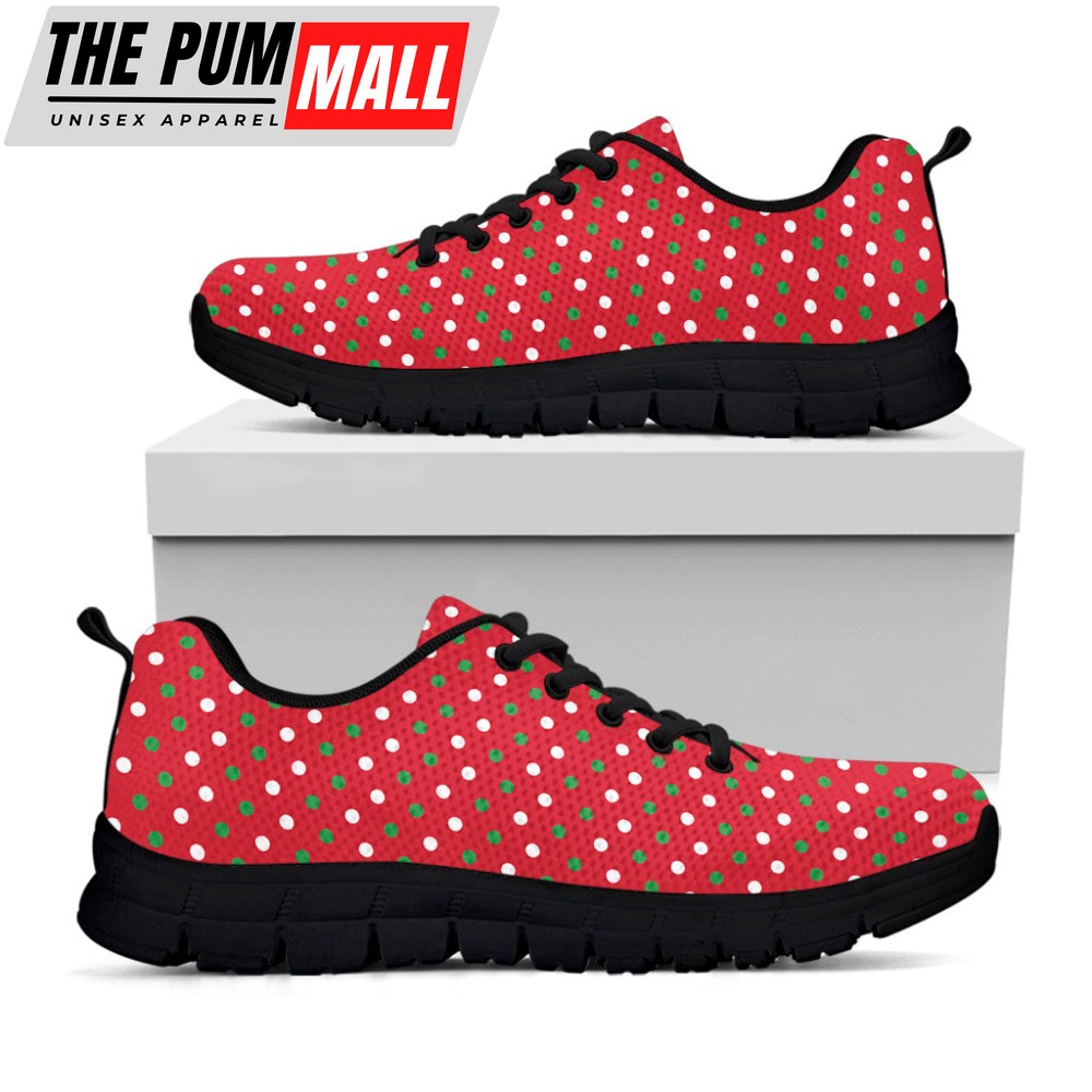 Christmas Polka Dot Pattern Print Black Running Shoes, Gift For Men And Women