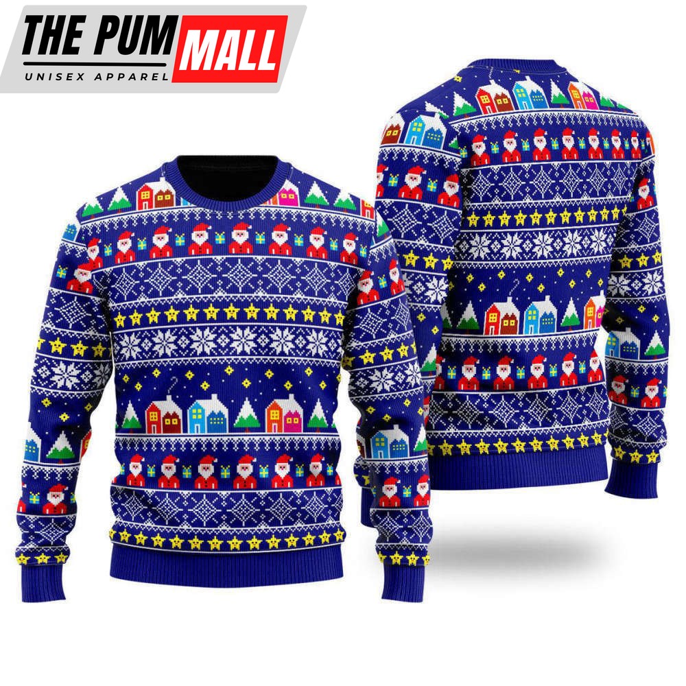 Christmas Santa And Houses Ugly Christmas Sweater, Gift For Christmas