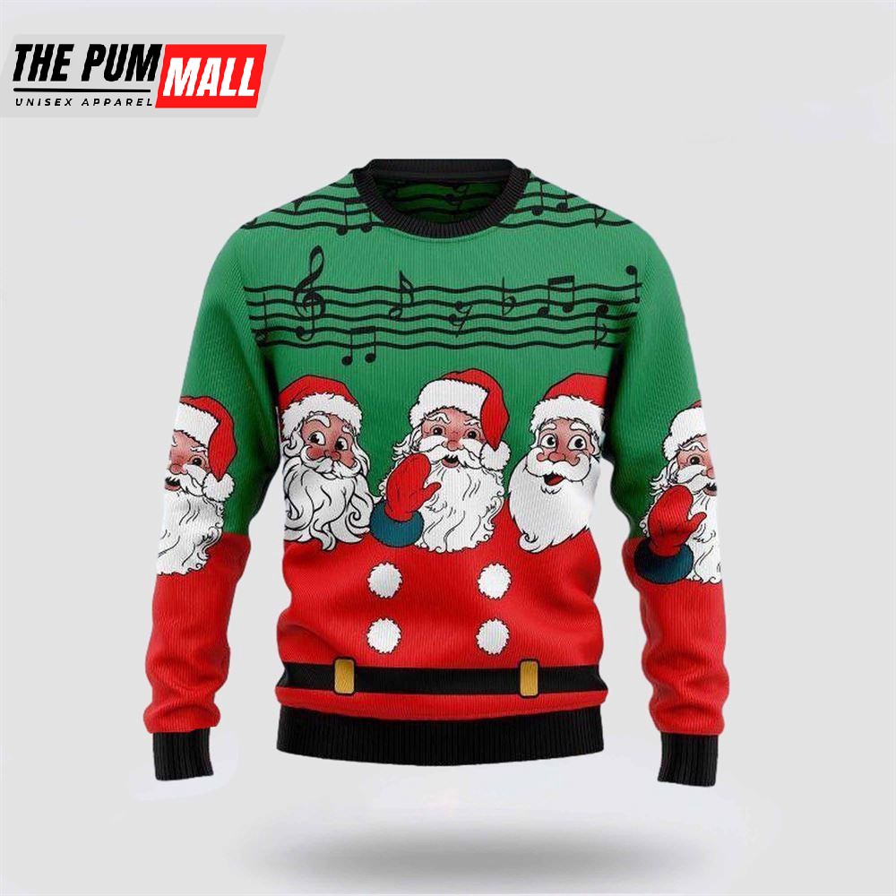 Christmas Santa Claus And Music Notes Ugly Christmas Sweater