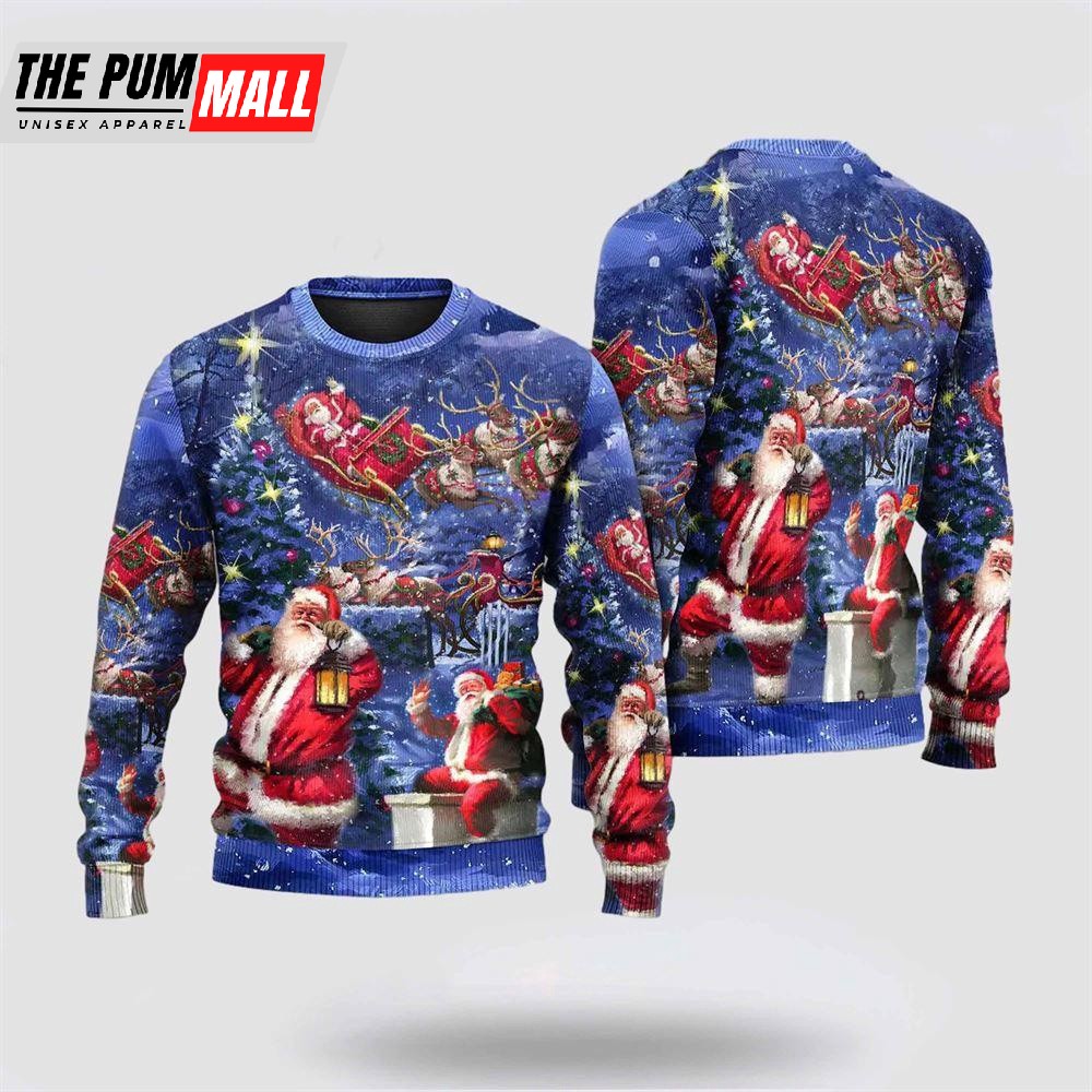 Christmas Santa Claus Chilling Happy Xmas Light Art Style Ugly Christmas Sweater