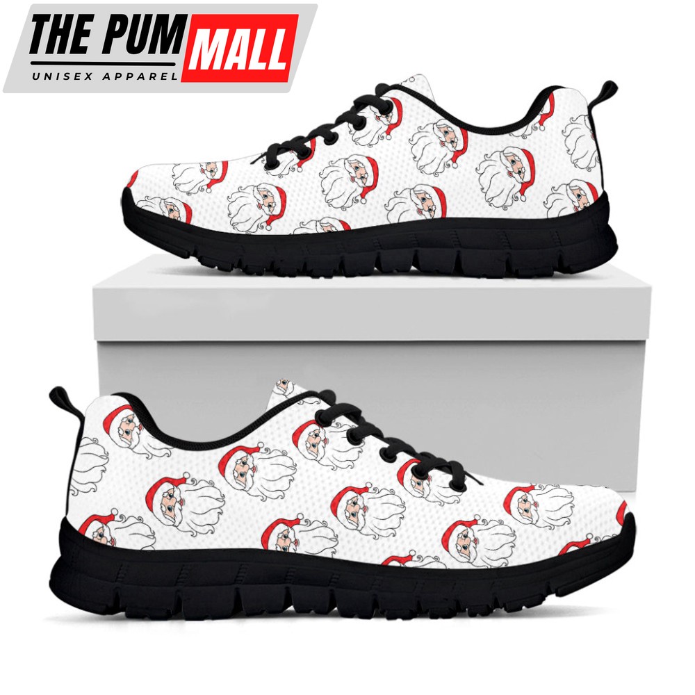 Christmas Santa Claus Pattern Print Black Running Shoes, Gift For Men And Women