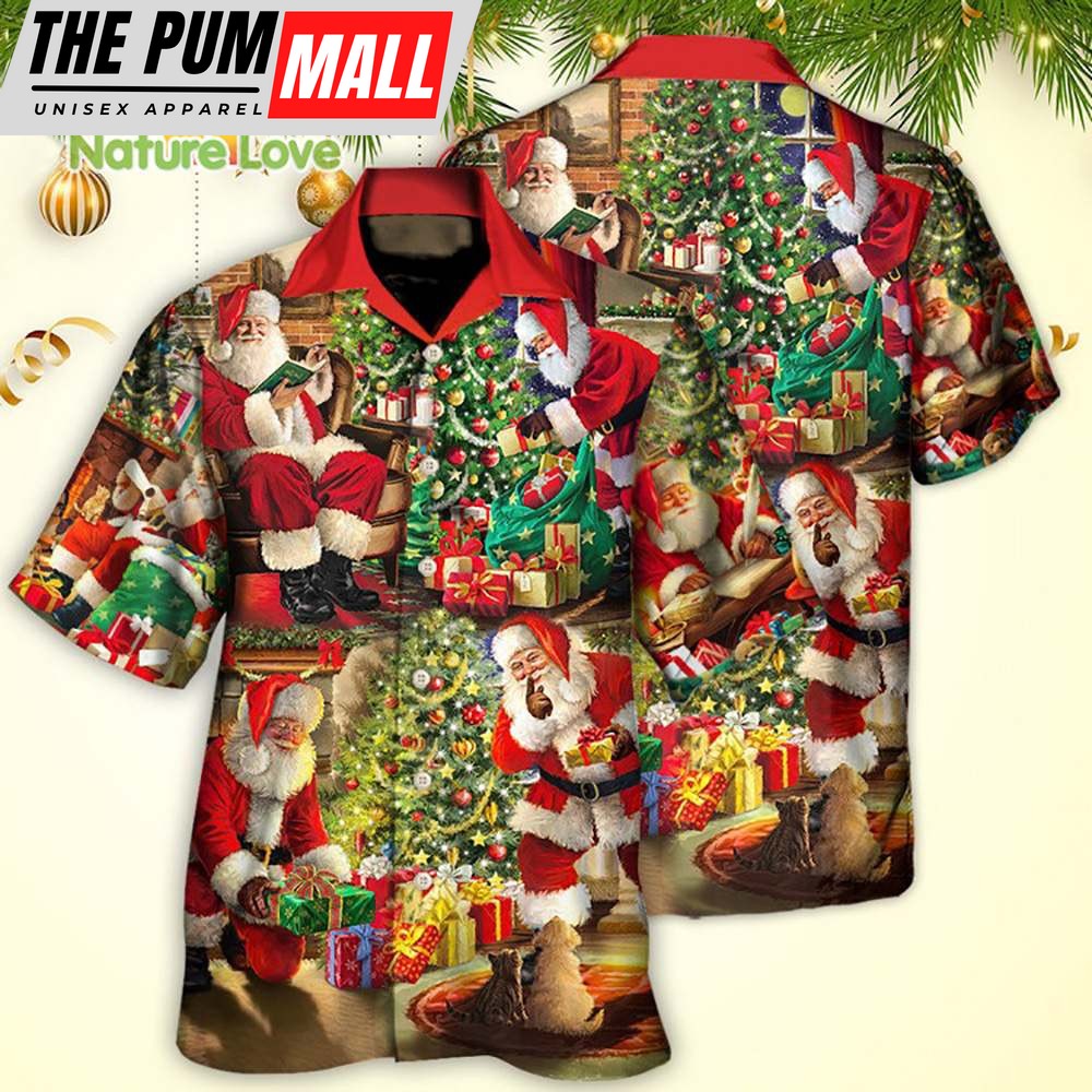 Christmas Santa Claus Quietly Giving Gifts Merry Xmas Hawaiian Shirt