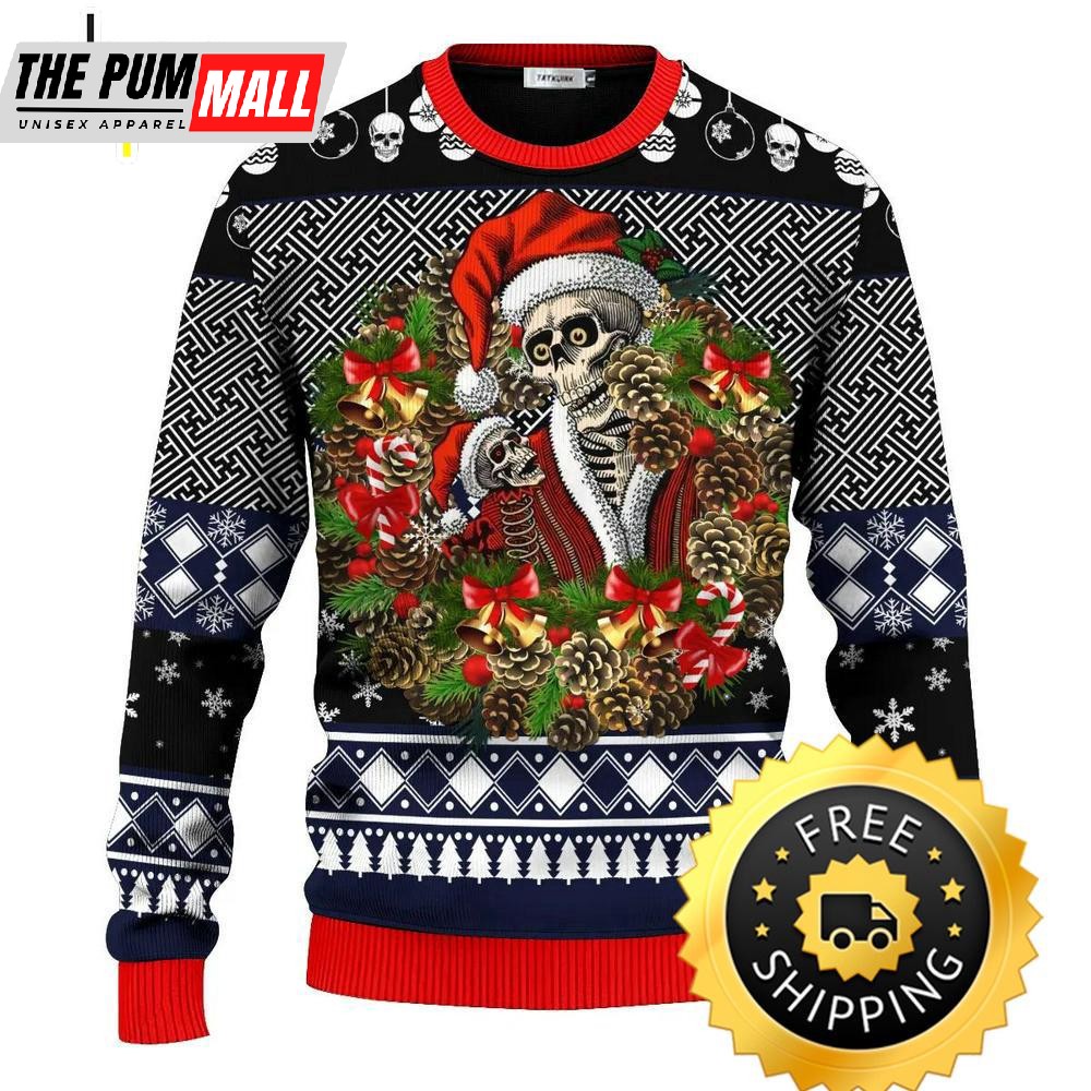 Christmas Santa Claus Skull Ugly Christmas Sweater, Skull Ugly Sweater