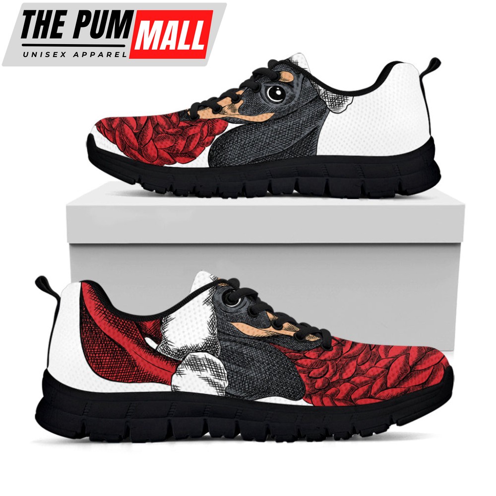Christmas Santa Dachshund Print Black Running Shoes, Gift For Men And Women