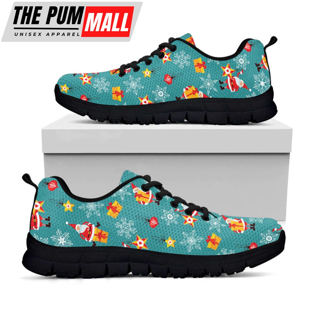 Christmas Santa Gift Pattern Print Black Running Shoes, Gift For Men And Women