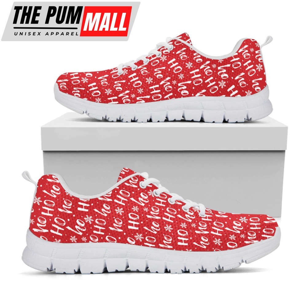 Christmas Santa Laugh Pattern Print White Running Shoes, Gift For Men And Women