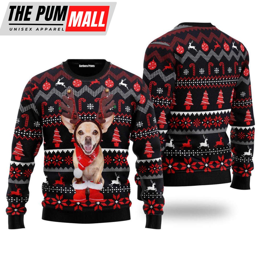 Christmas Santa Reindeer Dog Pattern Ugly Christmas Sweater For Men & Women