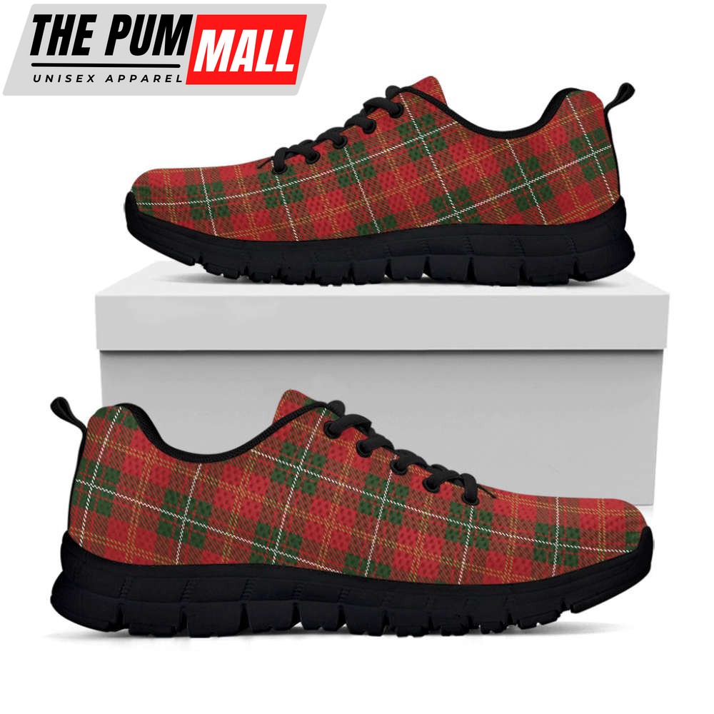 Christmas Scottish Tartan Pattern Print Black Running Shoes, Gift For Men And Women