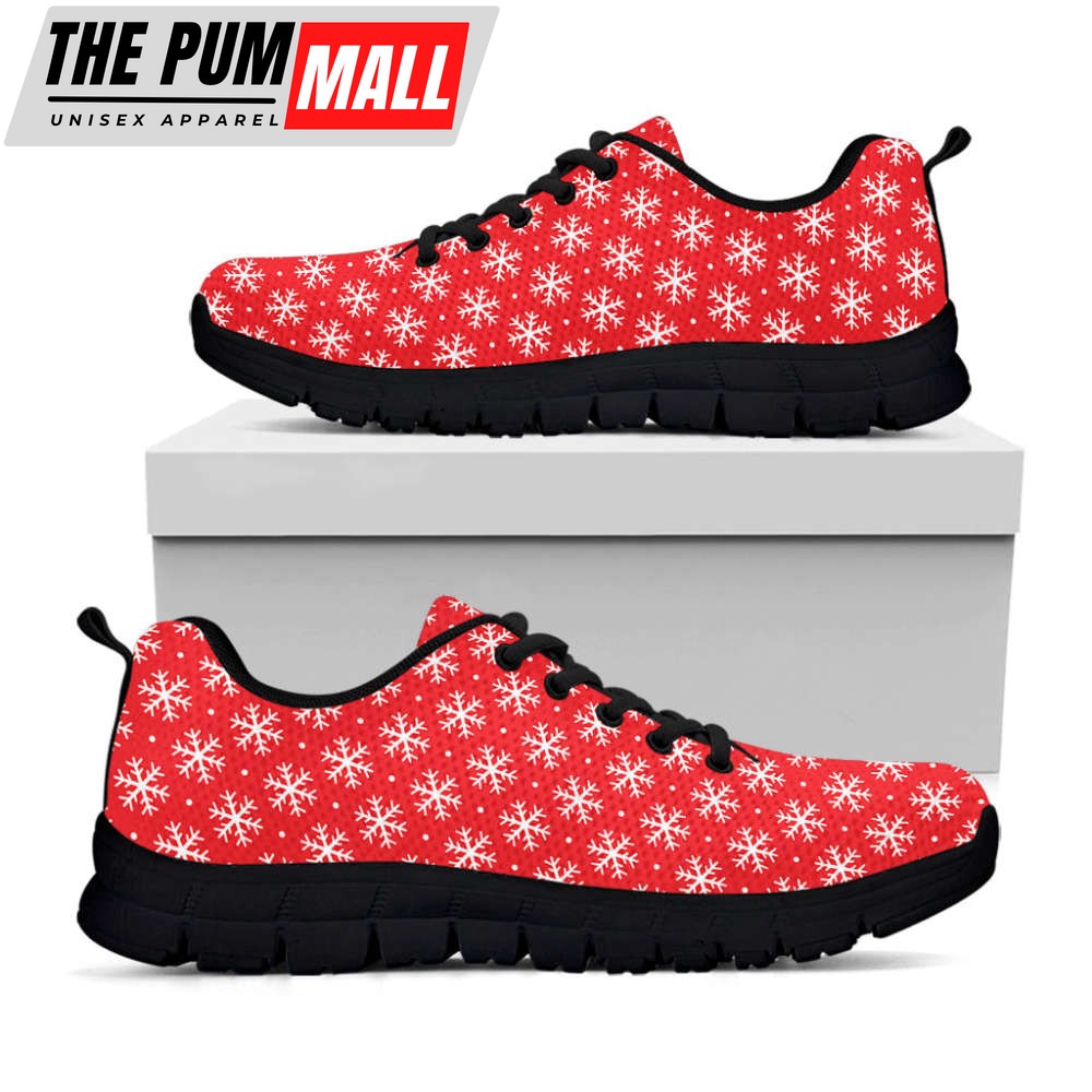 Christmas Snowflake Pattern Print Black Running Shoes, Gift For Men And Women