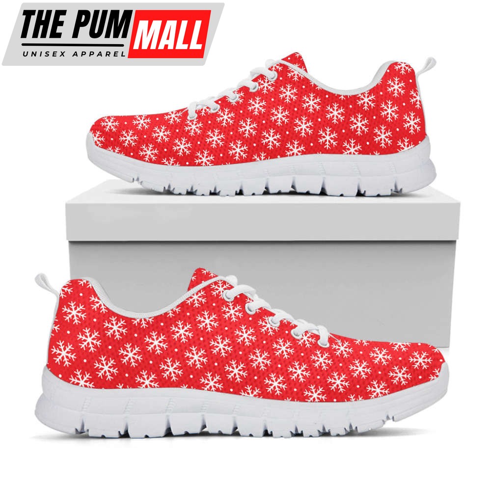 Christmas Snowflake Pattern Print White Running Shoes, Gift For Men And Women