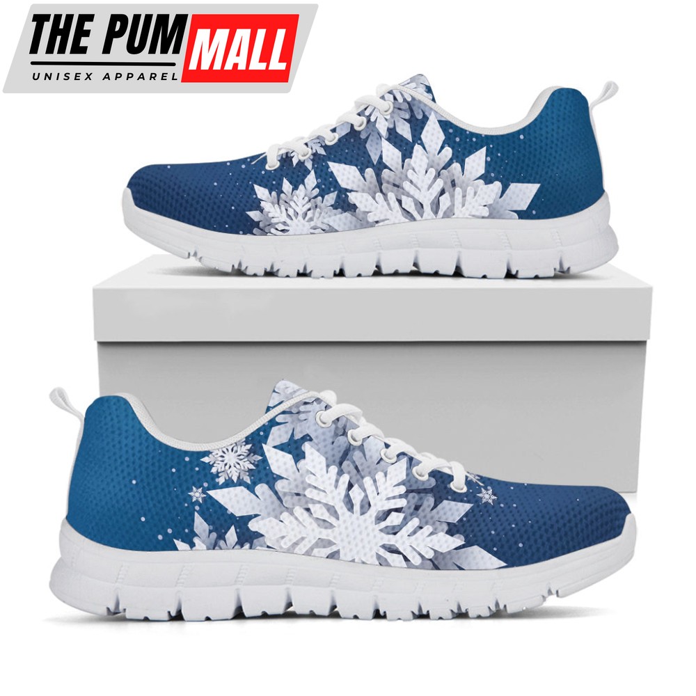 Christmas Snowflake Print White Running Shoes, Gift For Men And Women