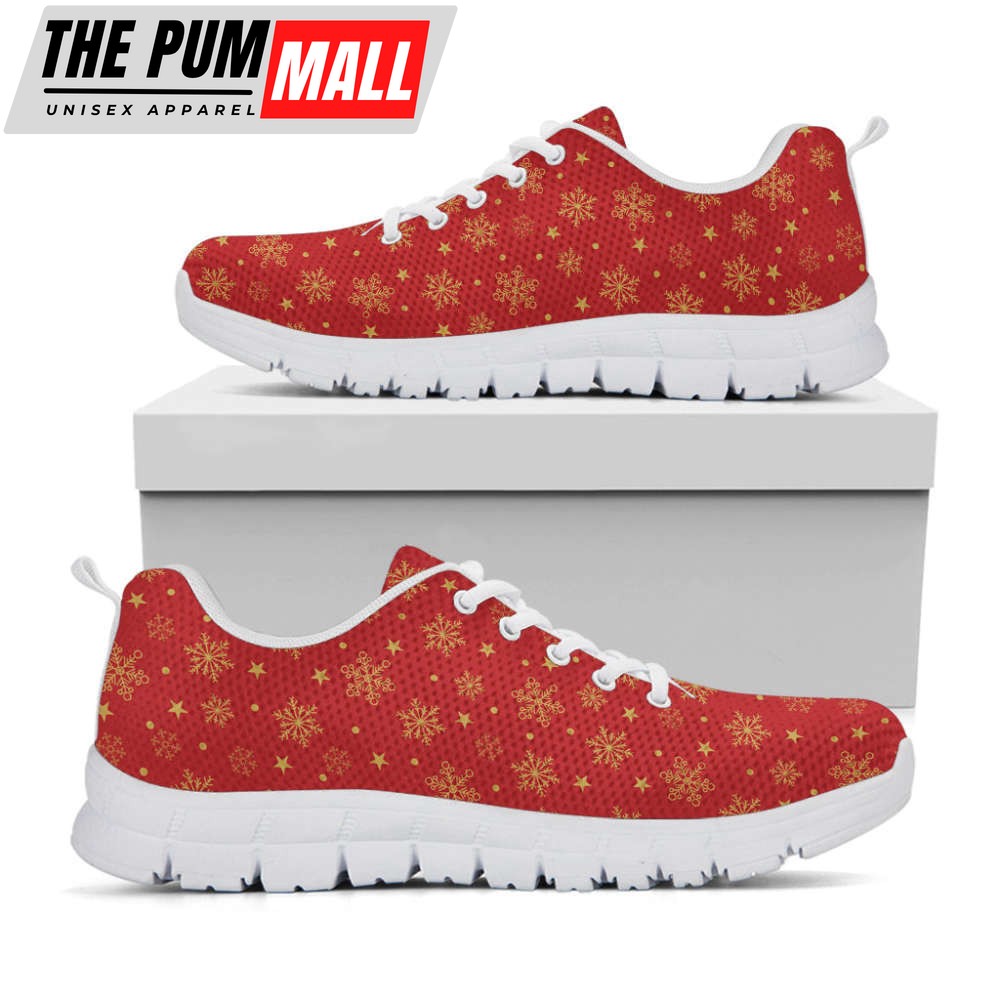Christmas Snowflakes And Stars Print White Running Shoes, Gift For Men And Women